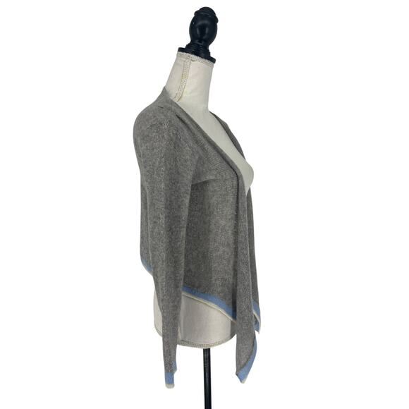 Casmari Gray Open Front Cashmere Blend Sweater with Blue & White Stripe Trim - Picture 5 of 8
